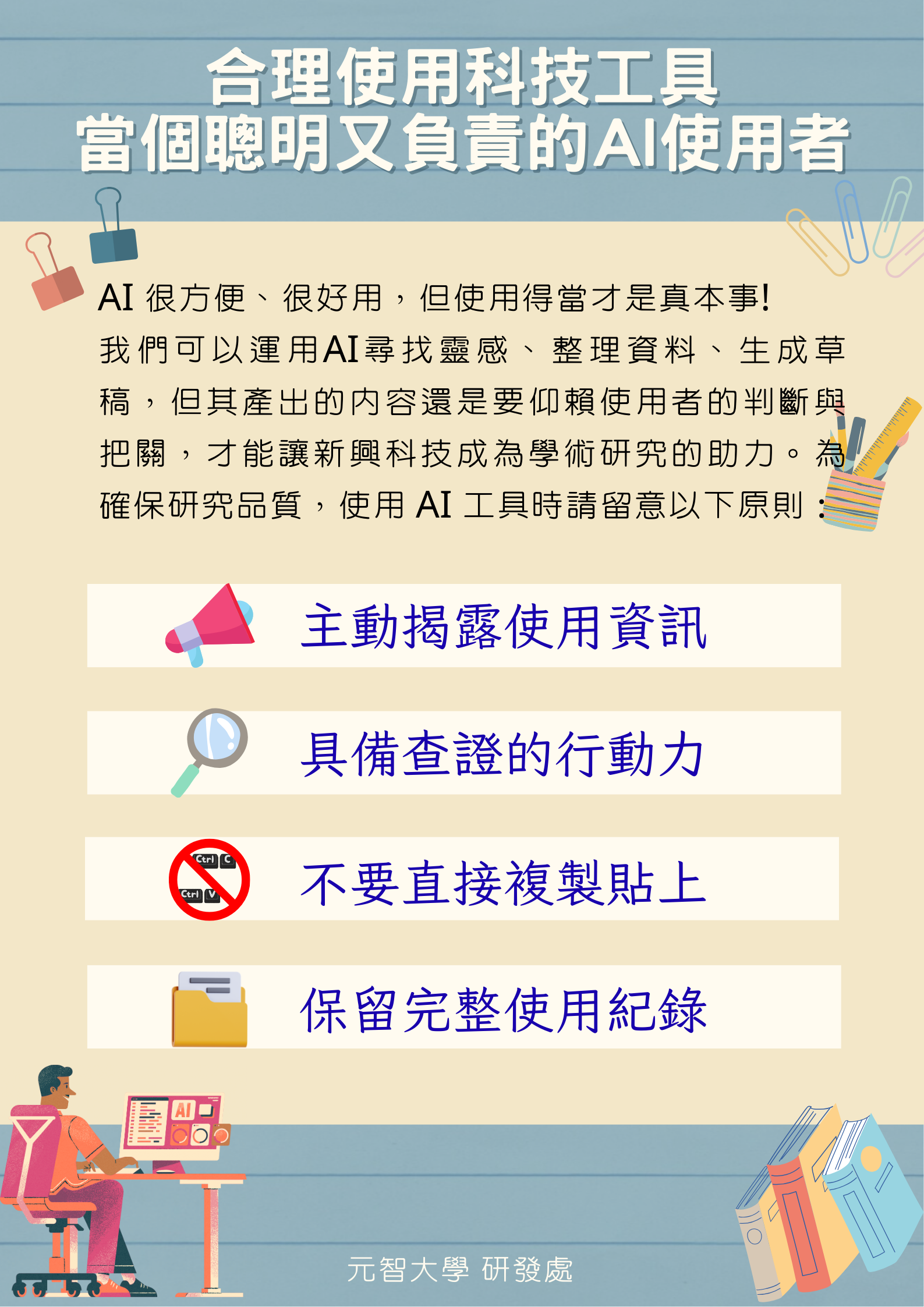 【學倫宣導】研究誠信不打折!合理使用科技工具，當個聰明又負責的AI使用者