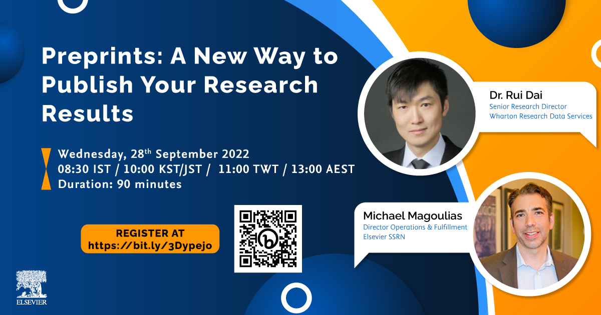 「Preprints: A New Way to Publish Your Research Results」線上演講　9月28日 11:00